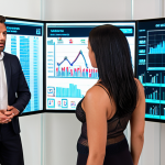 ** A professional-looking person (gender neutral, diverse) confidently interacting with a futuristic, transparent holographic display showcasing complex real estate market data. The display features dynamic charts, trend lines, and predictive analytics, with glowing data streams flowing around the person. In the background, a modern, vibrant cityscape with prominent skyscrapers under a clear sky. The overall atmosphere is intelligent, forward-thinking, and illustrates the power of data analysis for informed decision-making in a fluctuating market. Emphasize clarity, precision, and technological sophistication.

2.  **Prompt for
